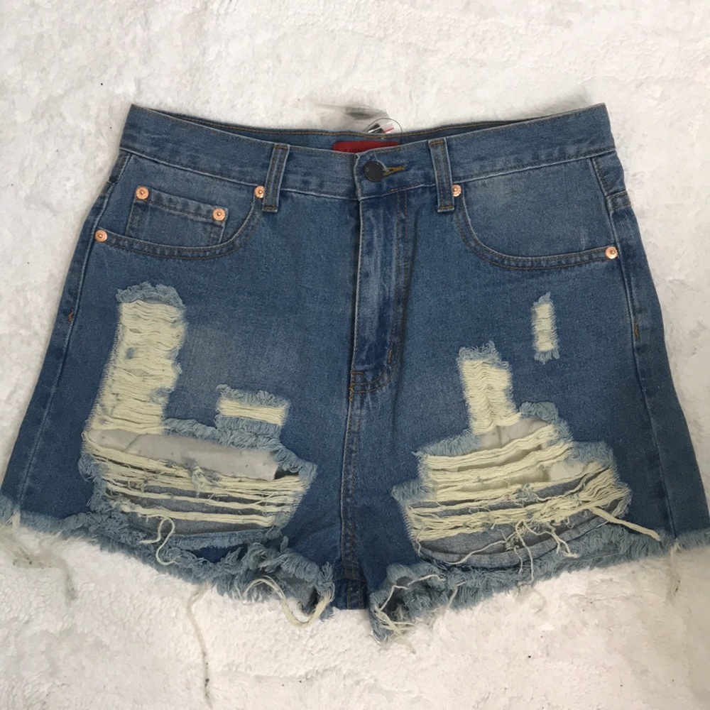 High Rise Distressed Jean Shorts